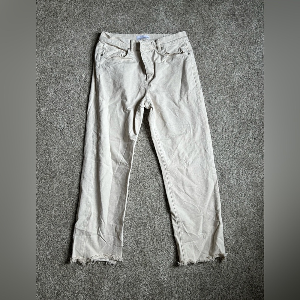 Loft: Frayed High Rise Straight Crop Jeans